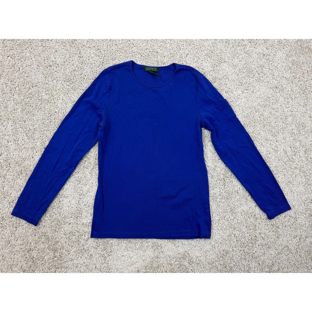 Lauren Ralph Lauren Women's M Blue Long Sleeve Cotton Crew Neck Shirt Top